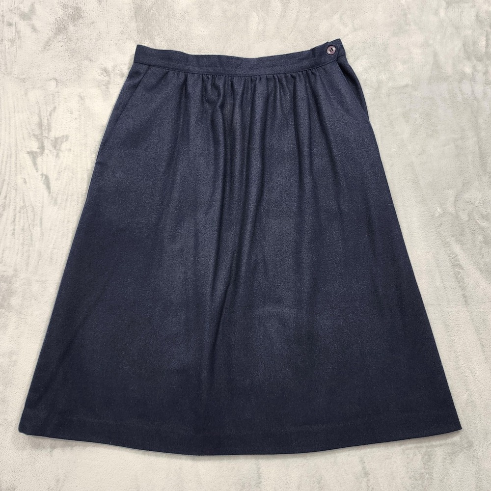 Vintage Classic Fashions Skirt Womens 16 PETITE Blue Wool A-Line Midi Twill‎